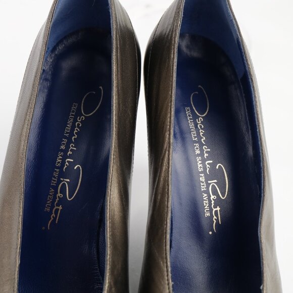 Vintage Oscar de la Renta Womens Pump Size 7.5 Bronze Leather Cone Heel Shoes - Picture 10 of 15